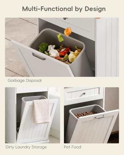 Betterhood 10 Gallon Tilt Out Trash Cabinet with Big Storage Drawer, Solid Wooden Trash Garbage Can Cabinet, Mid-Century Modern Recycling Cabinet & Laundry Sorter for Kitchen Dining Room, White - Image 5