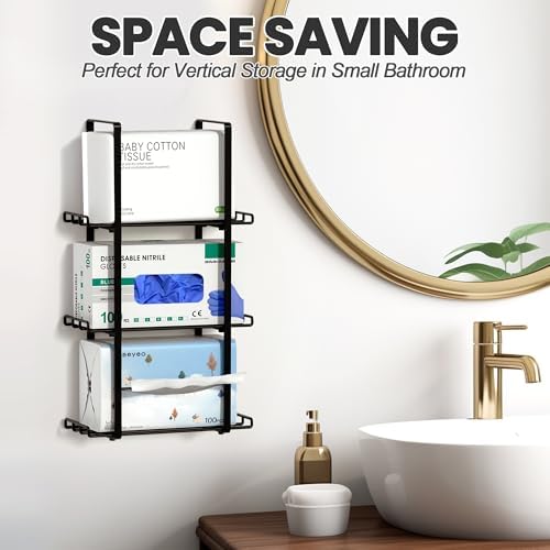 Glove Holder Dispenser for Wall Mount Metal Disposable Latex Glove Box Holder for Home Office, Lab and Garage, Tissue Wire Rack Wall-Mounted for Kitchen Organizer Decor, Blak - Image 4
