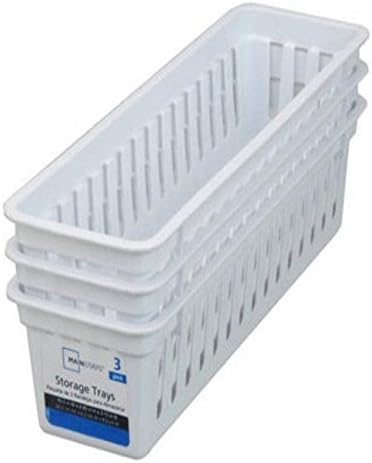 Slim Plastic Storage Trays Baskets in White- Set of 3 by Mainstay