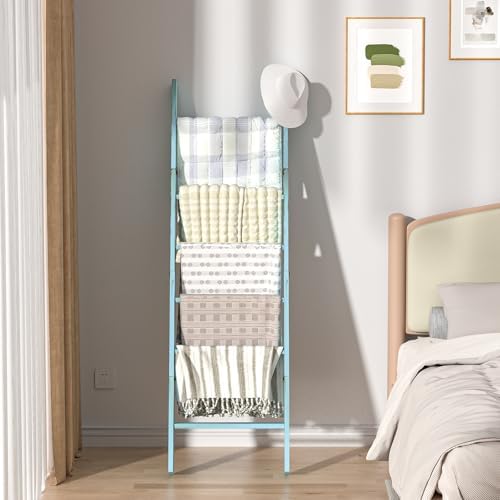 Blanket Ladders for the Living Room, Blanket Holder 6-Tier Blue - Image 7
