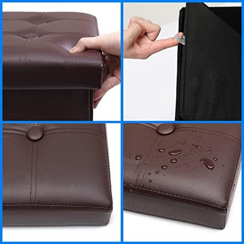 Bsketa Storage Ottoman Bench,17 Inch Folding Leather Foot Rest Stool,Brown - Image 4