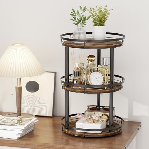 LAMU 10'' Wood Lazy Susan Spice Rack Organizer, 3 Tier Spice Organization for Cabinet, Countertop, Kitchen, Table Top, Pantry, Condiment and Seasoning Rack Organizer - Image 4