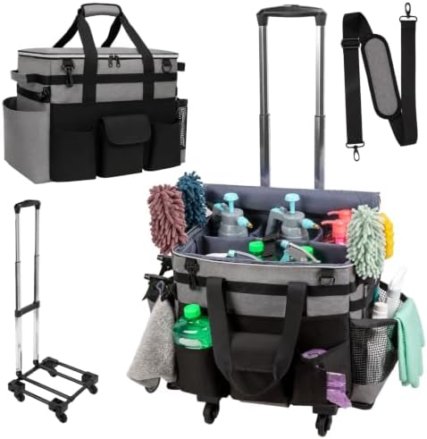Large Rolling Cleaning Caddy with Wheels, Cleaning Supplies Organizer by wigojoy