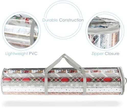 Hearth & Harbor Wrapping Paper Storage Container and Clear Wrap Paper Holder - Christmas Storage Bag with Interior Pockets - Fits Up to 36 Rolls of 40" - Tear Proof, Silver - Image 5