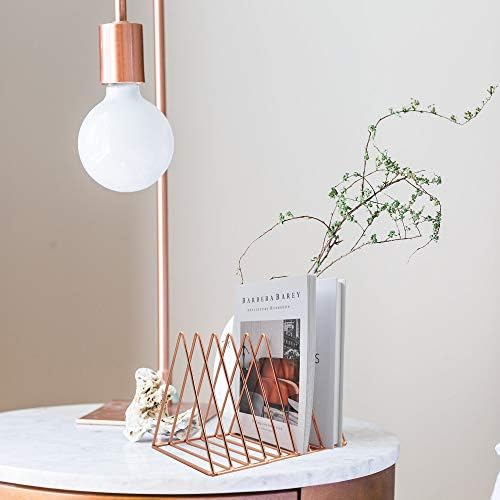 EASEPRES Rose Gold Magazine Holder, Desktop File Sorter Organizer Triangle 9 Slot Newspaper Record Storage Shelf Rack for Home Office Decoration - Image 6