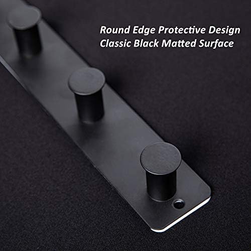Small Coat Rack Wall Mounted, Black Coat Hooks Adhesive & Screw in, Stainless Steel Wall Hooks for Hanging Hat Towels Clothes, Metal Hook Rail with 4 Round Hangers - Image 4