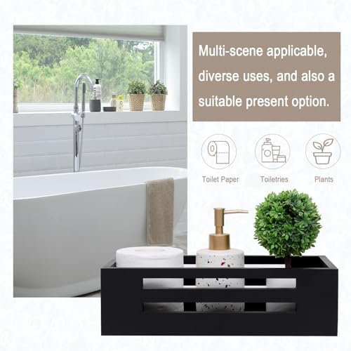 Black Toilet Basket Bathroom Box Wooden Toilet Paper Holders with Handles - Image 2