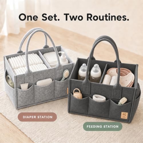 HIPHOP PANDA 2-Pack Diaper Caddy Organizer - Nursery Storage Bin & Car Organizer for Diapers, Wipes, and Baby Essentials - Dual-Color Solid Set (Dark Grey/Grey), Regular Size - Image 2