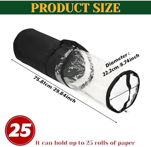 Homakover Clear PVC Christmas Wrapping Paper Organizer Storage, 30" Gift Wrap Organizer Zippered Storage, Fit for 18-25 Rolls (Black) - Image 3