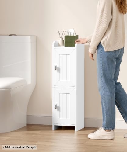 Akxomel Small Bathroom Cabinet Narrow Toilet Paper Organizer White - Image 4