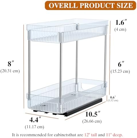 DABIGE 2 Pack Pull Out Spice Rack Organizer for Cabinet, 2 Tier Slide Out Spice Racks Organizer, Spice Cabinet Organizers, Cabinet Size Need:12'' High x 11'' Deep x 5'' Wide, Clear Acrylic - Image 4