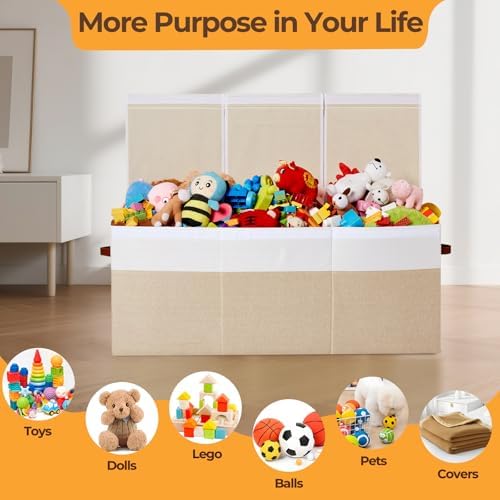 Extra Large Toy Box with Lid,Collapsible Toy Storage Chest,Beige - Image 5