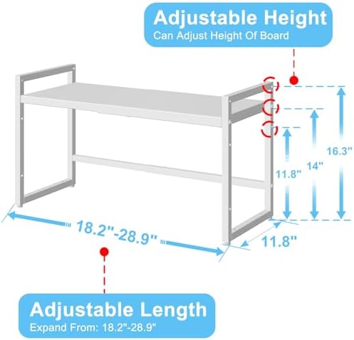 Expandable Kitchen Storage Shelves,110LBS Heavy Duty Metal Shelving Units and Storage For Small Appliance, Adjustable Stackble Storage Shelf Organizer For Kitchen Cabinet Pantry Warehouse Garage,White - Image 2