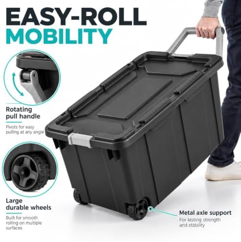 40 Gal Wheeled Storage Bin with Latching Lid 2-Pack for Garage - Image 3