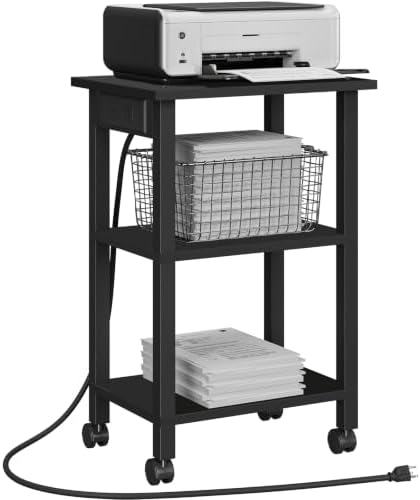 TUTOTAK Printer Stand, 3 Tier Rolling Printer Cart with Charging Station by ChoosetutotakFurnitureBuildYourCozyHome