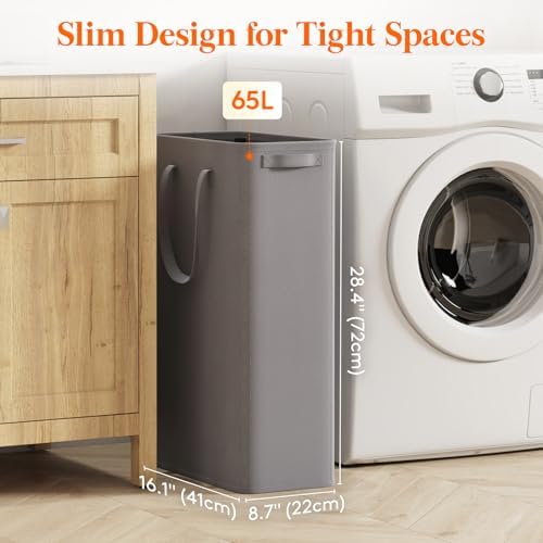 Lifewit 2 Pack Slim Laundry Hamper with Handles, 65L, Grey - Image 3