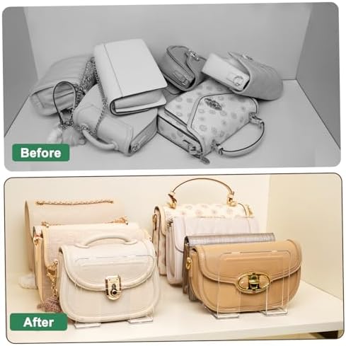 3 Pack Acrylic Purse Organizer for Closet, 12-Slot Bag & Purse Organizer, No Assembly, Clear Handbag Storage Shelf .for Shelf Divider Handbags, Clothes, Sweater - Image 3