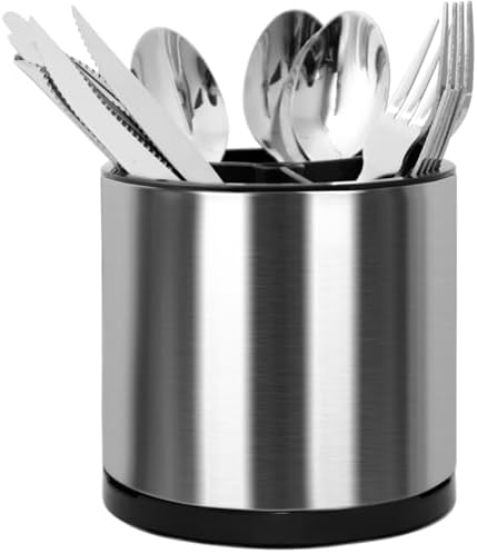 Silverware Caddy Cutlery Organizer for Countertop 360° Rotating Silverware Holder for Fork Knife Spoon Flatware Organizer 3 Compartments Cutlery Holder by Haiyouneer