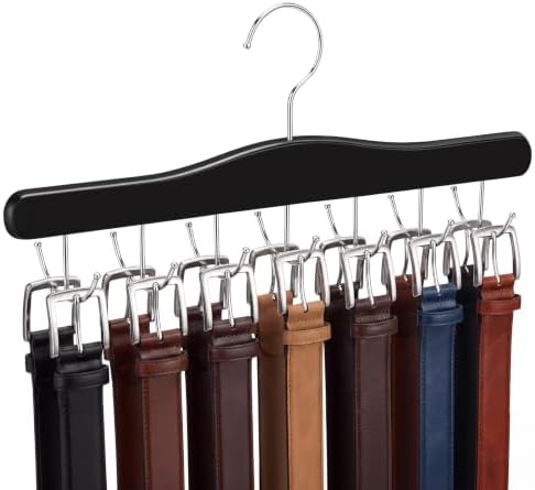 Belt Hanger for Closet, Holds Up to 42 Belts, Sturdy Wooden Belt Rack with 14 Hooks, Space-Saving Belt and Tie Organizer for Closet Storage - Image 7