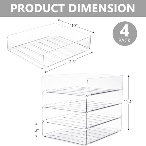 Tiawudi Desk Organizer, Clear Office Organization and Storage, Plastic Letter Tray, Stackable File Organizer for Classroom, Home, Documents, Notes, Folders, Books and Pens, 4 Tier - Image 2