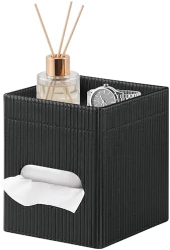 Tissue Box Cover with Storage Tray, PU Leather Square Tissue Box Holder by Thelittlebeautyoflife