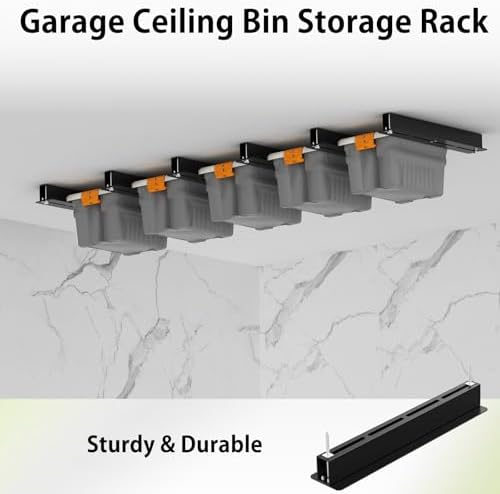 Heavy Duty Ceiling Storage Rack,Overhead Garage Storage Rack,Powder Coated Tote Storage Racks for Garages, Sheds, Storerooms (6 PCS, for 5 Bins) - Image 3