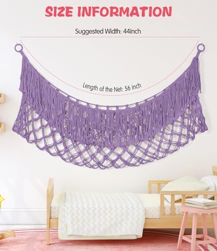 Extra Large Stuffed Animal Net Hammock - [56'' Long/Handwoven Macrame/Lavender] Hammock Storage for Flat Wall, Hardware Included - Image 4