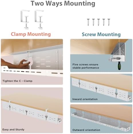 Univivi Under Desk Cable Management Tray, Cable Management, 48 inch, White - Image 2