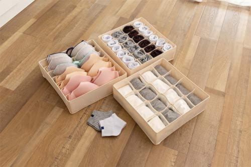 ALYER Collapsible Bra(A-C Cup) Drawer Organizer,Durable Cloth Storage Box Bins Dividers for Panties,Underwear,Socks,Lingerie(Beige-7 Cells) - Image 6