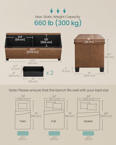SONGMICS Storage Ottoman Bench with Legs, 43.3 Inches, 30 Gal. (112 L) - Image 3