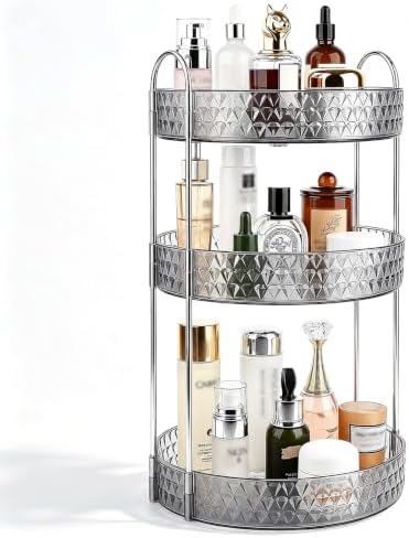 Large Capacity Rotating Makeup Organizer Perfume Stand Holder, 3 Tier Gray by Anyoifax