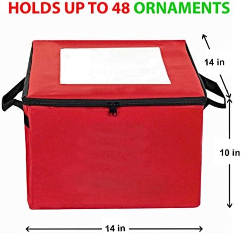 ProPik Christmas Ornament Storage Box, Organizer Holds Up to 48 Xmas Balls with 3 Separate Removable Trays, Container has Dividers to Organize Holiday Tree Ornaments (Red) - Image 5