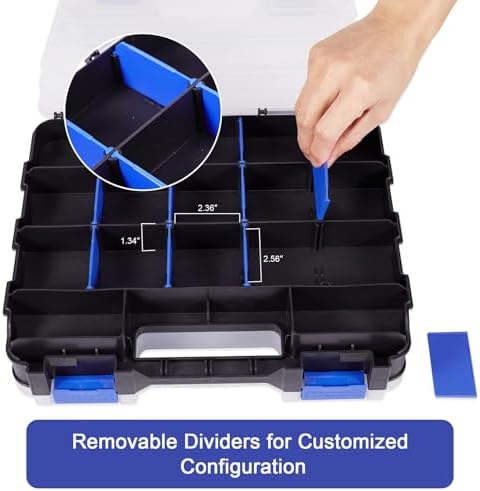 AIDY-PRO Small Parts Organizer Box Storage Case Tools Box Organizer Double Side 34 Compartments Hardware Organizers with Removable Plastic Dividers for Screws Nuts Nails Bolts, 2 Pack - Image 5