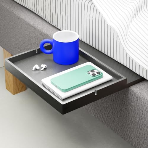 BedShelfie Bedside Shelf for Dorm Room - Black Wood Slide by BedShelfie