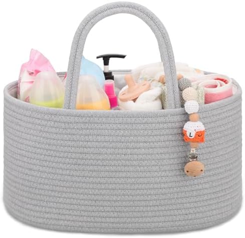 COMSE Baby Diaper Caddy Organizer with Handles, Cotton Rope, Cool Gray by COMSE