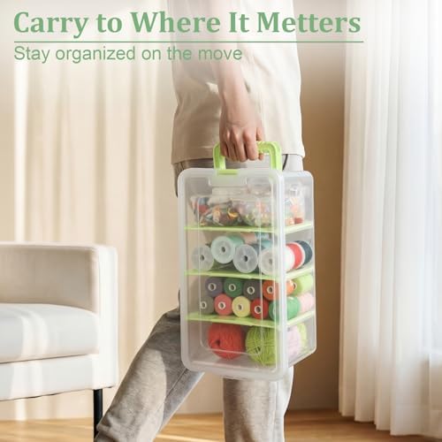 BTSKY Clear Plastic Dividing Storage Box with 4 Deep Compartment Sewing Box - Image 5