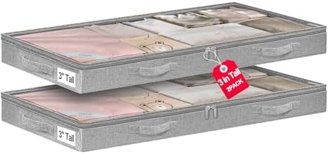 punemi 3 inch High Soft Low Profile Under Bed Storage Bins, 2 Pack, Grey by Punemi