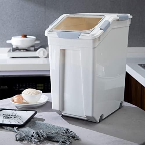 HANAMYA 33 Liter / 50 lbs Rice Storage Container with Measuring Cup, BPA free, For Rice | Grain | Pet Food | Flour, 2 count, White - Image 2