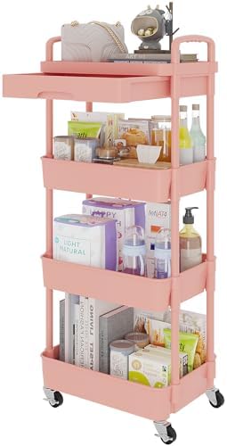 Calmootey 4-Tier Utility Cart with Drawer & Wheels, Storage for Home,Office by Calmootey