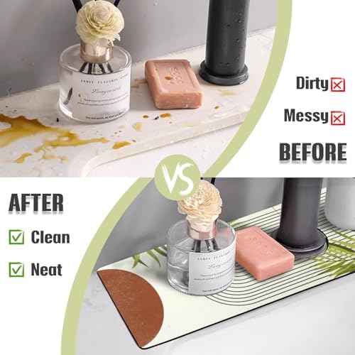 Sink Faucet Absorbing Mat, 2 Pack Drying Mat Around Faucet Sink Splash Guard Behind Faucet Sinkmat For Kitchen Bathroom Island Rv 15 * 5.5 Inch (38 * 14 cm) - Image 3