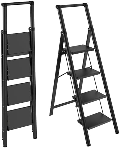 HBTower 4 Step Ladder, Lightweight Aluminum Folding Step Stool by HBTower