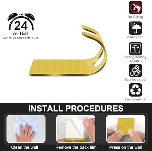 CGBE 4 Packs Shower Hooks for Inside Shower, Self Adhesive Shaver Holder Hanger Hooks for Bathroom Damage Free Wall Hooks for Razor Loofah Sponge - Gold - Image 4