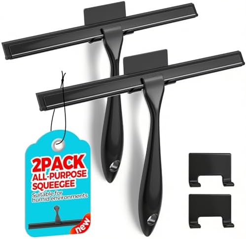 ALFLOD 2pcs Shower Squeegee for Glass Doors with Adhesive Hanging Hook Set by ALFLOD