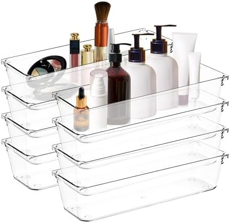 8 Pack Drawer Organizers, 3"X 9" Clear Acrylic Storage Bins by Ravinte+Decor