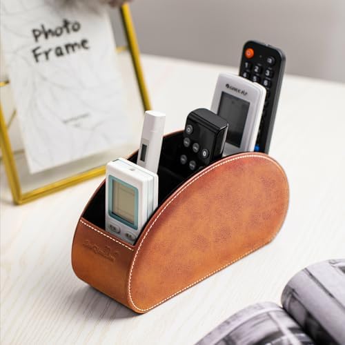 Remote Control Holders Organizer Box with 5 Compartment PU Leather Caddy - Image 6