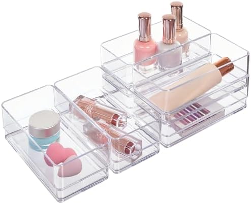 STORi SimpleSort 6-Piece Stackable Clear Drawer Organizer Set | 6" x 3" x 2" Rectangle Trays | Small Makeup Vanity Storage Bins and Office Desk Drawer Dividers | Made in USA by STORi