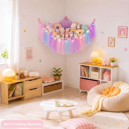 FIOBEE Stuffed Animals Net LED Light Toy Hammock for Kids Bedroom Storage - Image 2