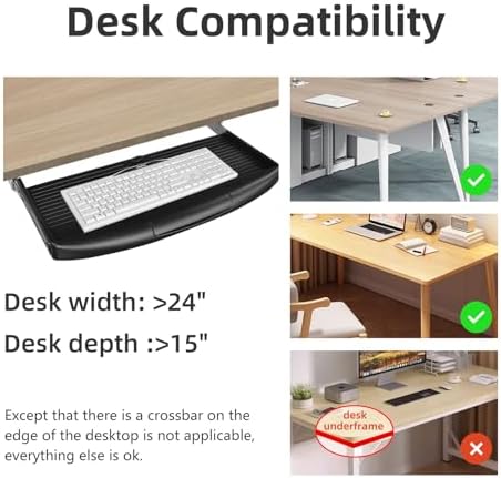 22"Wx11"D Under Desk Keyboard Tray Slide Out, Pull Out Keyboard Tray for Desk, Keyboard Holder Under Desk,Sturdy Keyboard Shelf Under Desk, Black Keyboard Drawer Desk Extender - Image 5