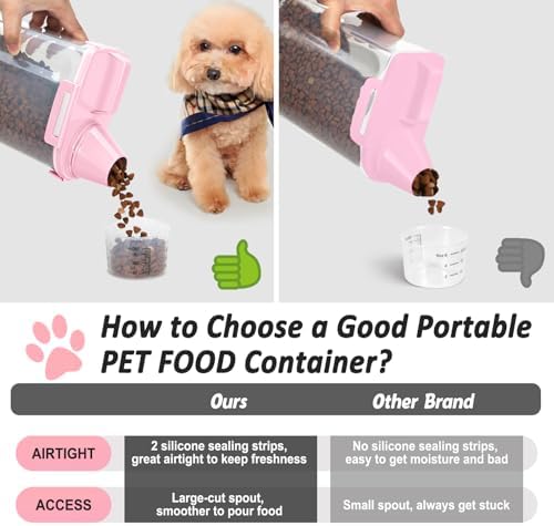 Dog Cat Food Storage Container with Cup (Pink, 2.5L (2 pack)) - Image 2