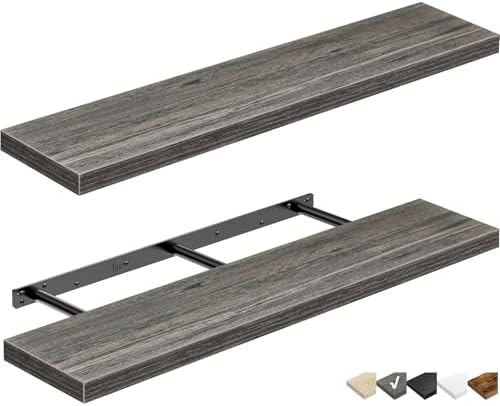 QEEIG Long Floating Shelves for Wall (Grey, Set of 2, 35.4") by QEEIG